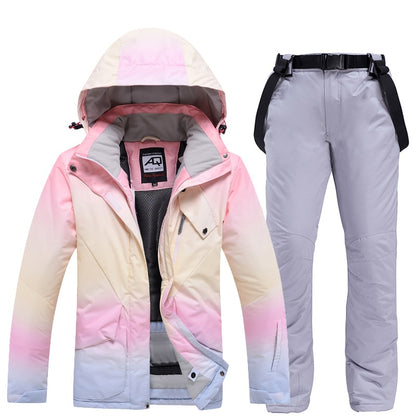 2022 New Fashion Color Matching Ski Suit Women Windproof Waterproof Snowboard Jacket and Pants Suit Female Snowsuit Costumes