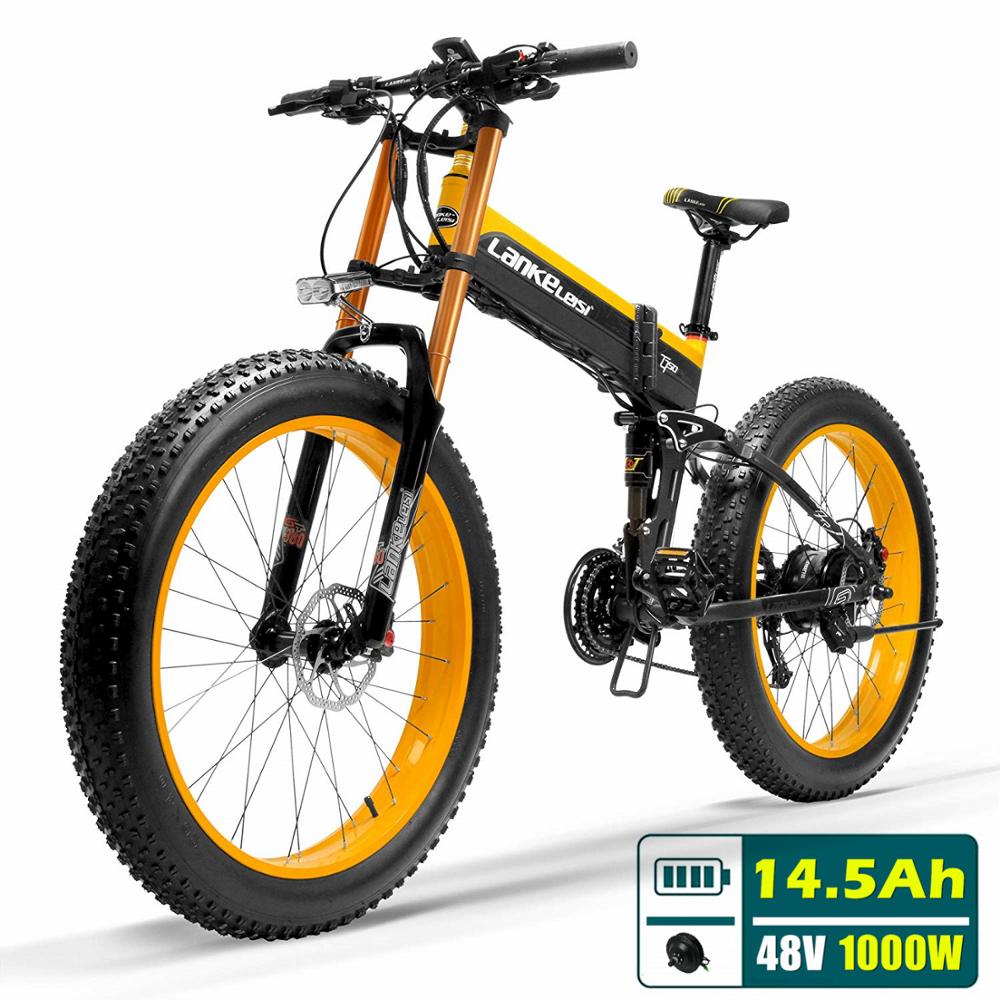 T750Plus Snow Bike 1000W Folding Electric Sand Bike, 48V High Performance Li-ion Battery,5 Level Pedal Assist Sensor Fat Bike