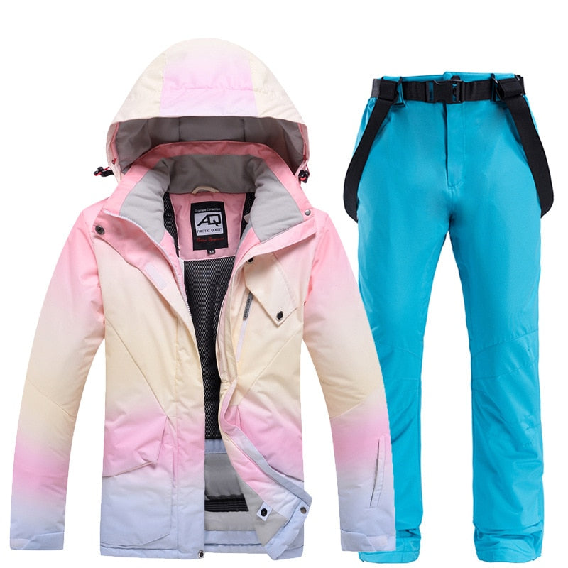 2022 New Fashion Color Matching Ski Suit Women Windproof Waterproof Snowboard Jacket and Pants Suit Female Snowsuit Costumes