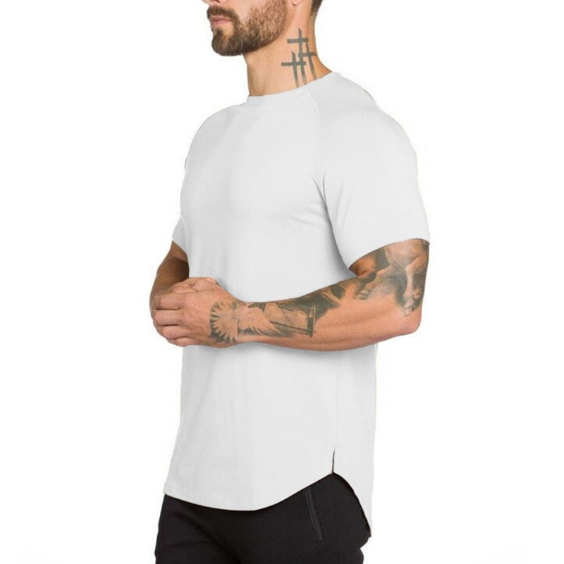 Brand clothing fitness t shirt men fashion extend long tshirt summer gym short sleeve t-shirt cotton bodybuilding Slim fit tops