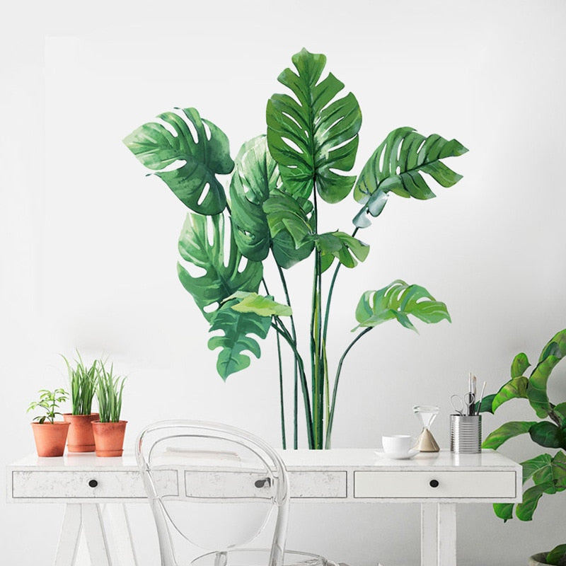 Tropical plants wall decorations living room Green Leaf Wall Decals for Decoration Bedroom Removable Vinyl Art Murals Home Decor