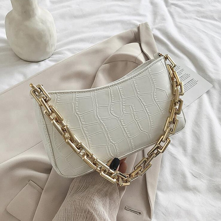 2022 Fashion Chain Shoulder Bag Luxury Handbags And Purses Designer Armpit Bags For Women Solid Stone Pattern Lady Hand Bag
