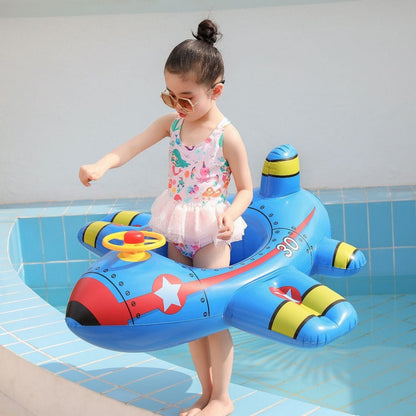 Rooxin Airplane Infant Float Pool Swimming Ring Inflatable Circle Baby Seat with Steering Wheel Summer Beach Party Pool Toys