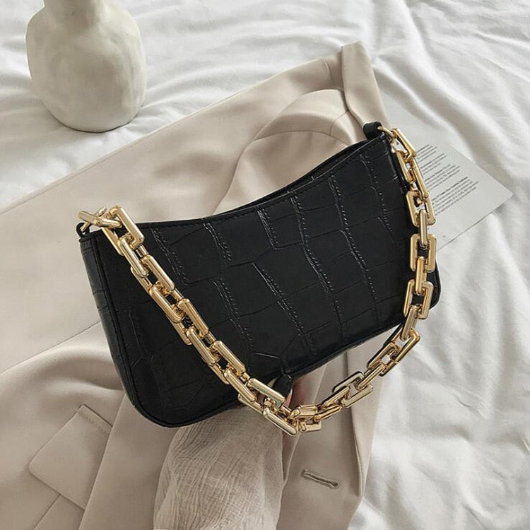 2022 Fashion Chain Shoulder Bag Luxury Handbags And Purses Designer Armpit Bags For Women Solid Stone Pattern Lady Hand Bag