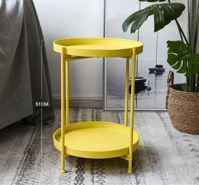 Nordic Simple Iron Double Layer Small Tea Table Corners Round Coffee Table Living Room Mini Sofa Side Table