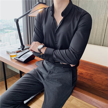 British Style Summer Solid Shirt Collections Men Clothing 2022 All Match Slim Fit Business Formal Wear Dress Blouse Homme Casual