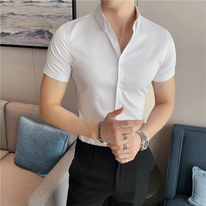 British Style Summer Solid Shirt Collections Men Clothing 2022 All Match Slim Fit Business Formal Wear Dress Blouse Homme Casual