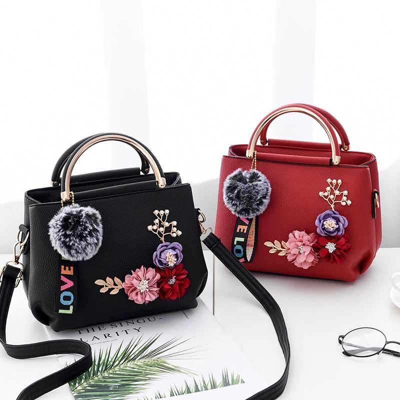 Fashion Flowers Designer Pu Leather Crossbody Bags for Women Vintage Small Shoulder Handbags Female Casual Top-Handle