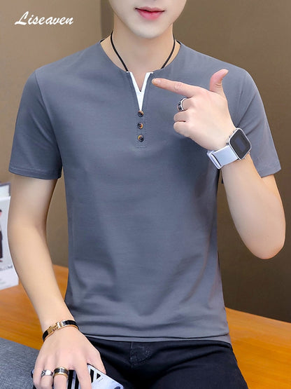 Liseaven Men Tee Shirt 2019 V Neck T-Shirt Short Sleeve T-Shirts Brand T Shirt Mens Clothing Tops & Tees