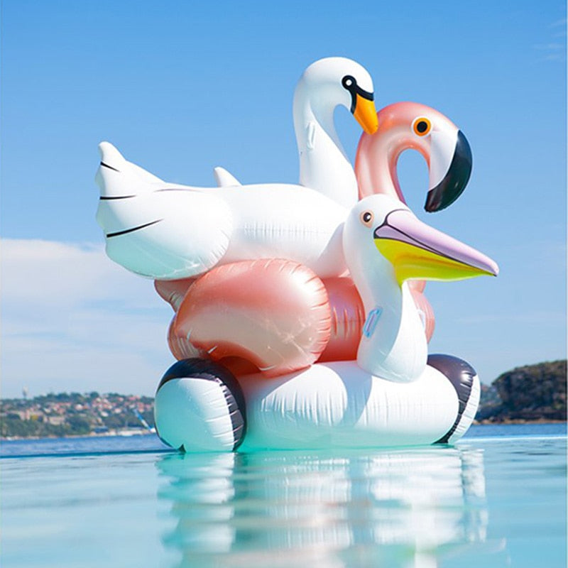 60 Inches Giant Summer Toys Inflatable Rose Gold Flamingo Swan Ride-on Swimming Pool Games Water Mattress Floats For Adult Pool