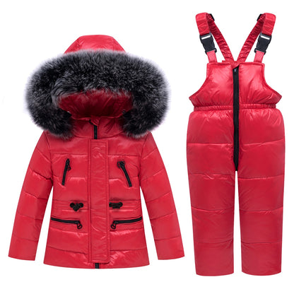 Winter Children Ski Suit Windproof Warm Boys Clothing Set Jacket+Overalls Boys Clothes Set 0-4 Years Kids Snow Suits Real Fur
