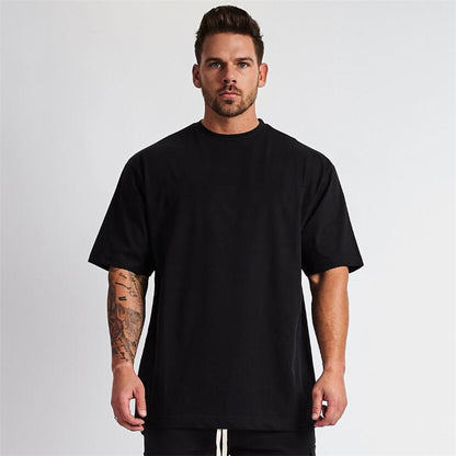 Solid Oversized T shirt Men Bodybuilding and Fitness Tops Casual Lifestyle Gym Wear T-shirt Male Loose Streetwear Hip-Hop Tshirt