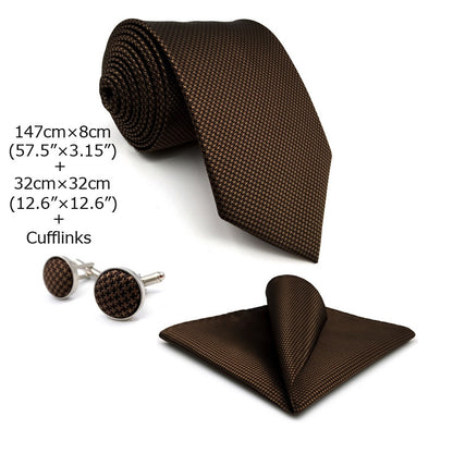 U27 Brown Houndstooth Necktie Set Handmade Wedding Fashion Extra Long Size Classic Ties for Mens Hanky