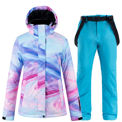 New Warm Colorful Ski Suit Women Waterproof Windproof Skiing and Snowboarding Jacket Pants Set Female Outdoor Snow Costumes