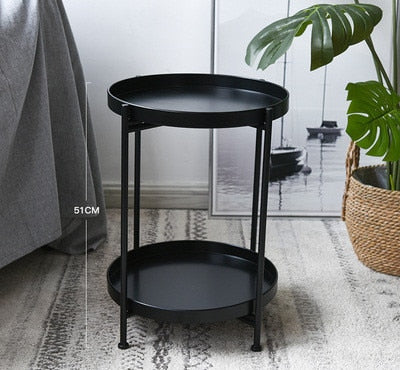 Nordic Simple Iron Double Layer Small Tea Table Corners Round Coffee Table Living Room Mini Sofa Side Table