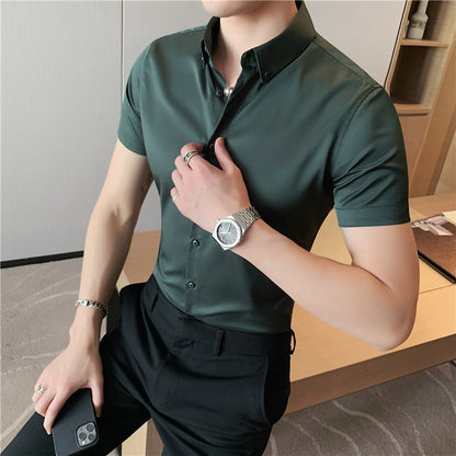 British Style Summer Solid Shirt Collections Men Clothing 2022 All Match Slim Fit Business Formal Wear Dress Blouse Homme Casual