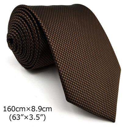 U27 Brown Houndstooth Necktie Set Handmade Wedding Fashion Extra Long Size Classic Ties for Mens Hanky