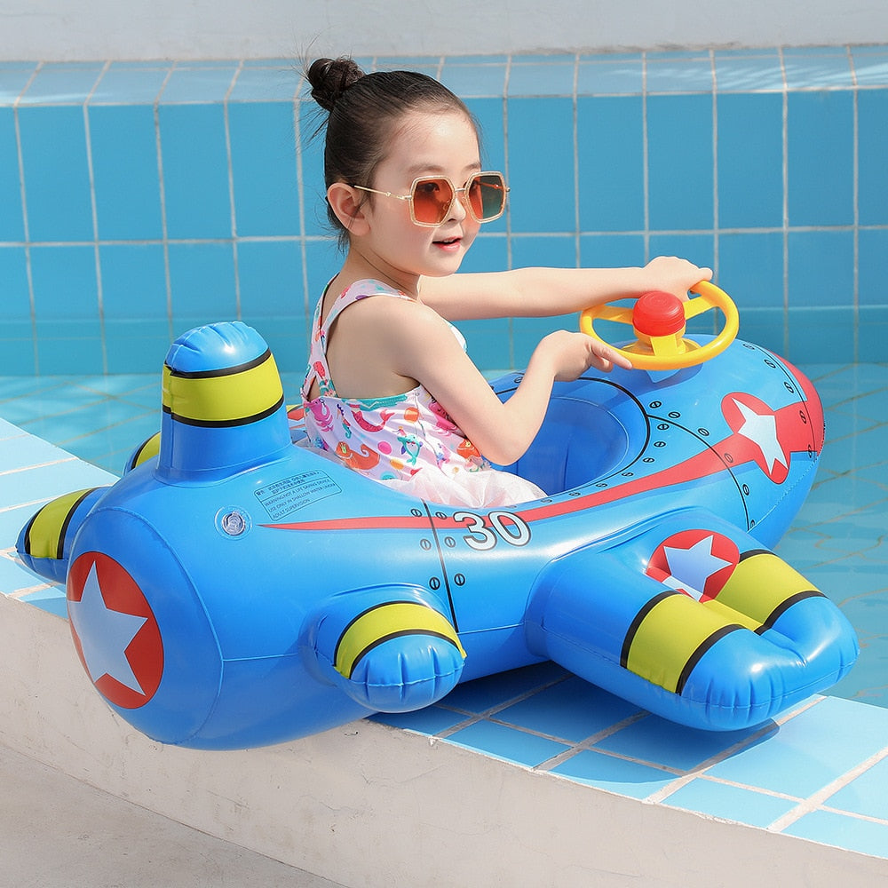 Rooxin Airplane Infant Float Pool Swimming Ring Inflatable Circle Baby Seat with Steering Wheel Summer Beach Party Pool Toys