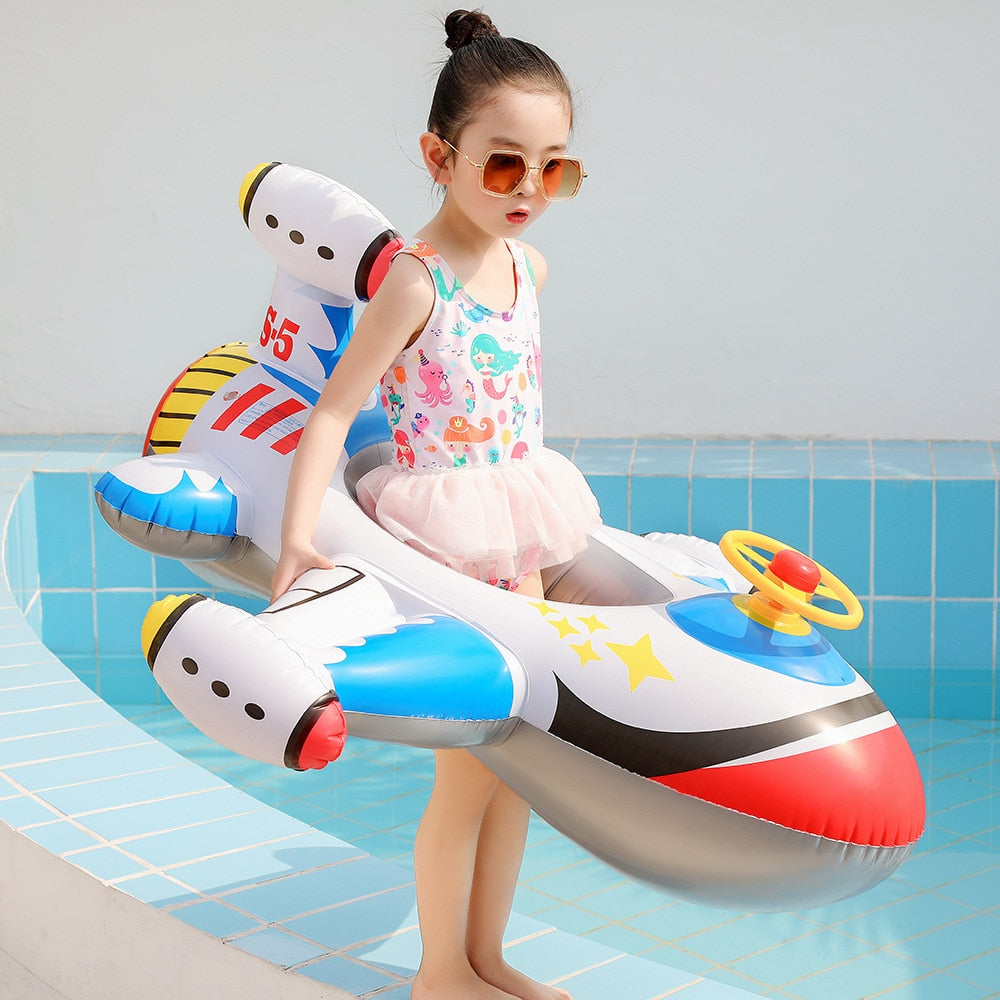 Rooxin Airplane Infant Float Pool Swimming Ring Inflatable Circle Baby Seat with Steering Wheel Summer Beach Party Pool Toys