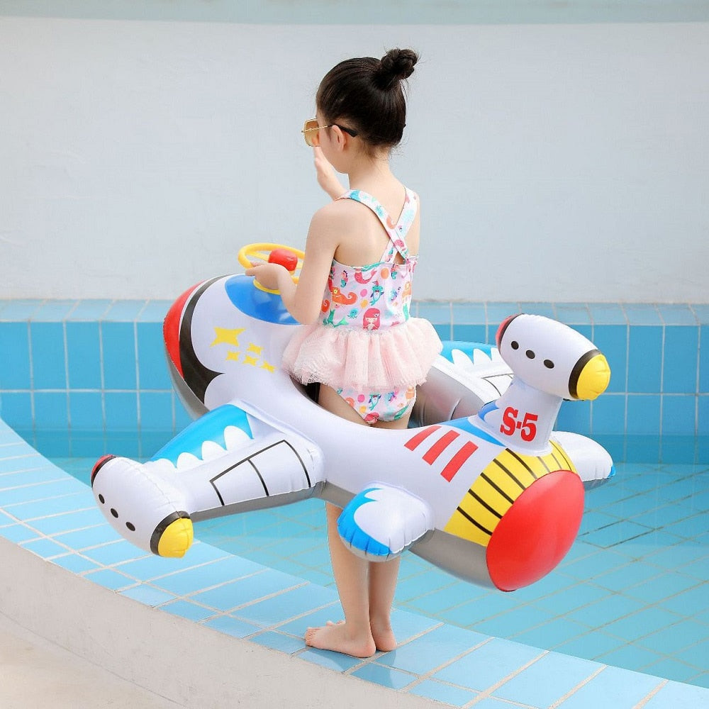 Rooxin Airplane Infant Float Pool Swimming Ring Inflatable Circle Baby Seat with Steering Wheel Summer Beach Party Pool Toys