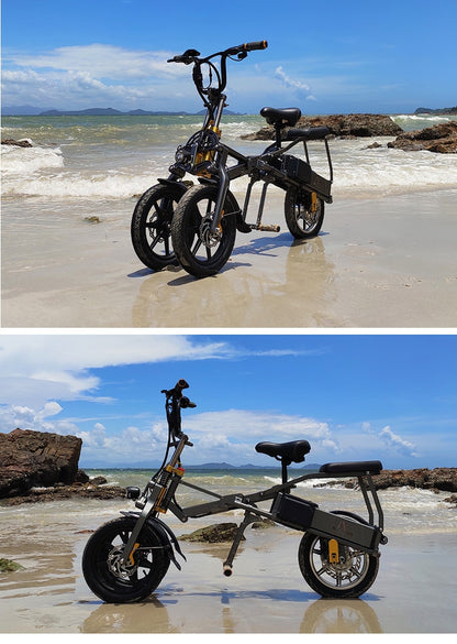 14inch Electric three-wheeled bicycle 48v lithium battery long battery life double battery fold ebike