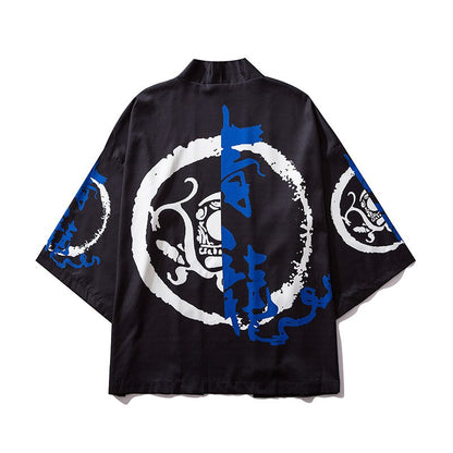 Dragon Printed Black White Men Obi Male Yukata Kimono Cardigan Men&#39;s Haori  Samurai Traditional Japanese Clothing