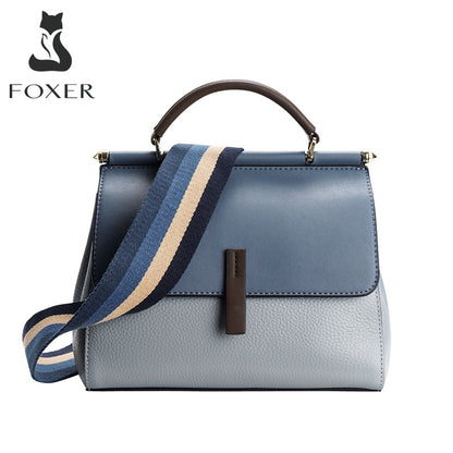 FOXER Female Split Leather Crossbody Bags Handbags Girl Simple Office Totes Women Small Commuter Stylish Shoulder Messenger Bags