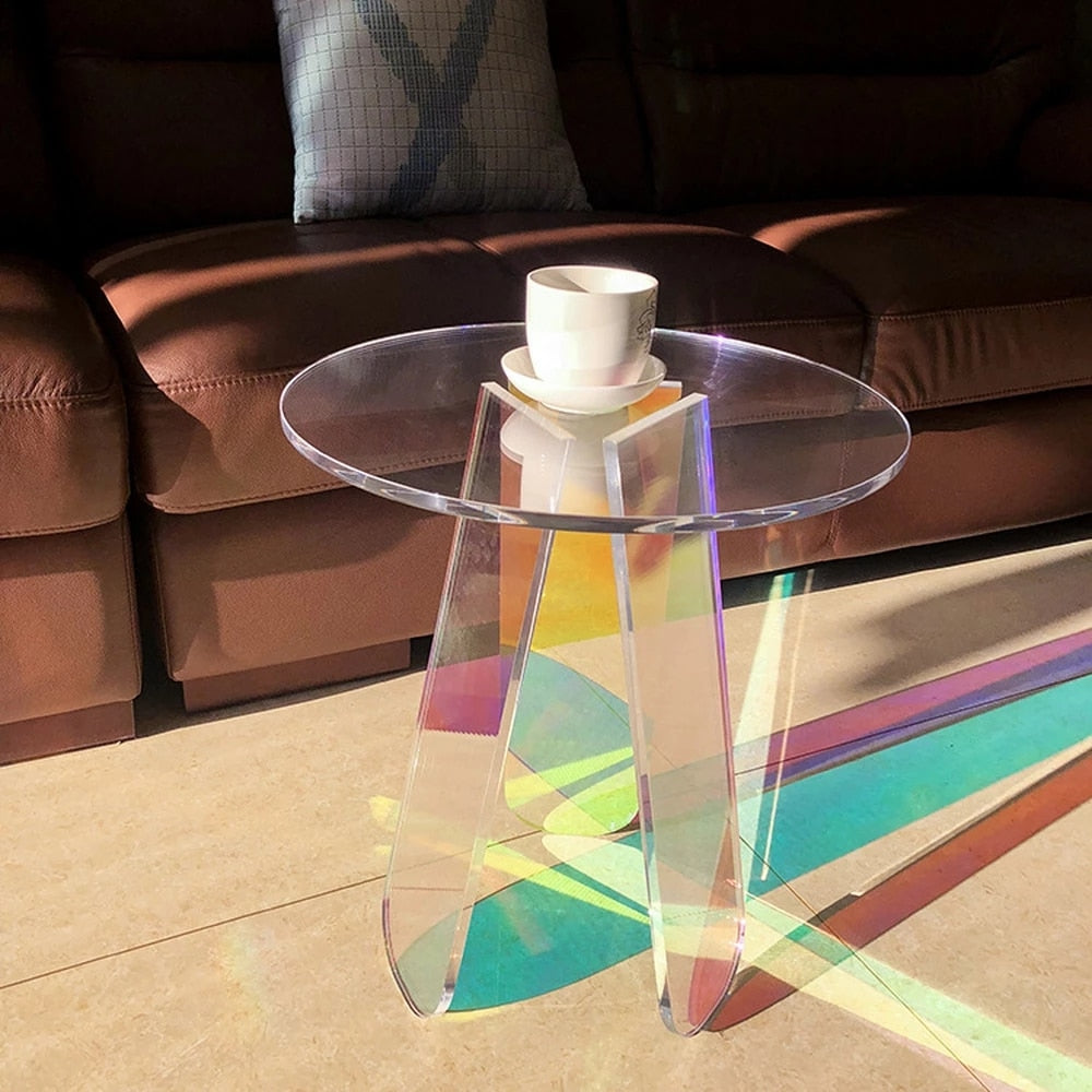 120cm Coffee Tables Acrylic Side Table Gradien Round Colorful Makeup Rainbow Clear Acrylic Iridescent Art Home Decor Furniture