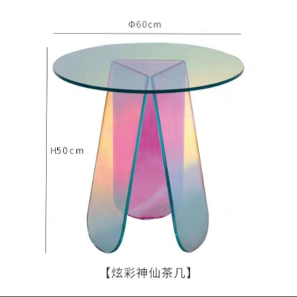 120cm Coffee Tables Acrylic Side Table Gradien Round Colorful Makeup Rainbow Clear Acrylic Iridescent Art Home Decor Furniture