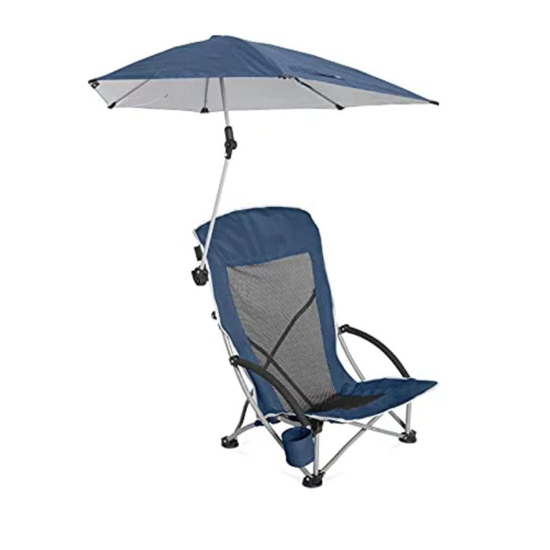 Beach Chair with UPF 50+ Adjustable Umbrella, Blue/Grey  Outdoor Chair