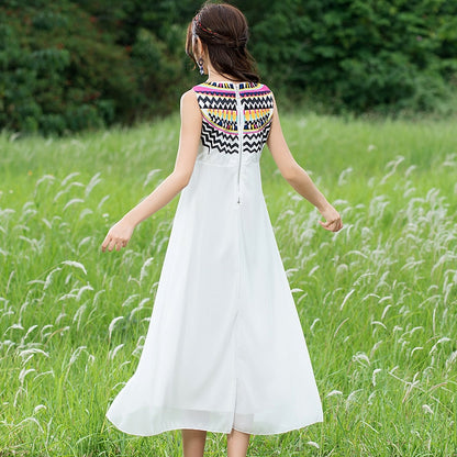 Women&#39;s Vintage Embroidery Tassel boho White Long Dress Sleeveless Casual Dresses Ladies Sundress 2022 Summer Dress vestidos
