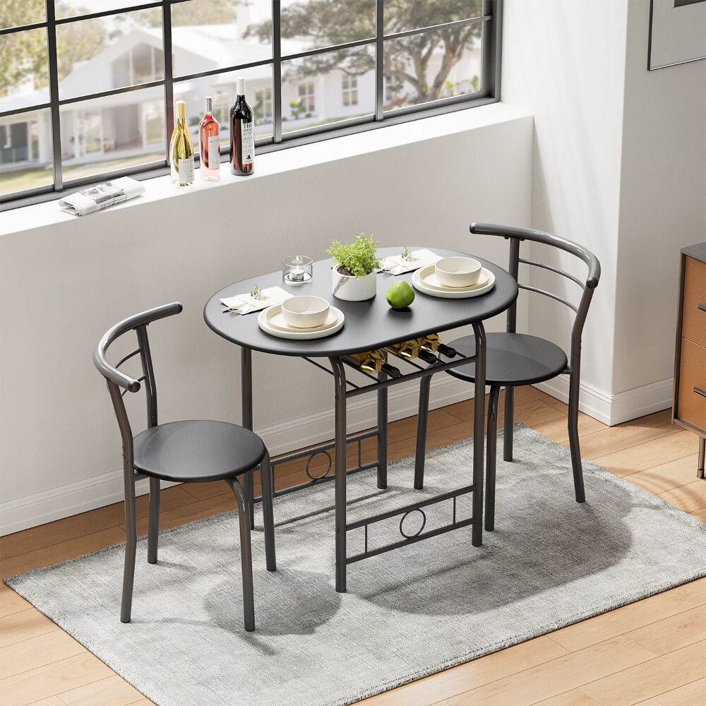 3 Pieces Dining Set for 2 Small Kitchen Breakfast Table Set Space Saving Wooden Chairs and Table Set,Black