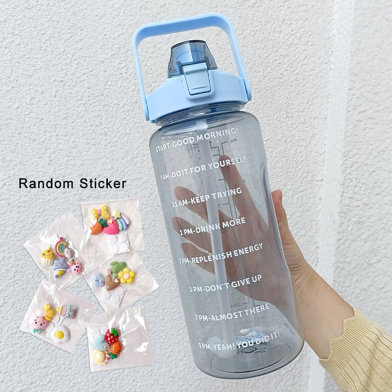 2 Liters Water Bottle Motivational Drinking Bottle Sports Water Bottle With Time Marker Stickers Portable Reusable Plastic Cups