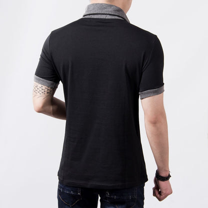 New Plus Size Summer Mens T-Shirts Fashion 2023 Slim Short Sleeve Patchwork V Neck Cotton Black T Shirt Men Button Tops & Tees