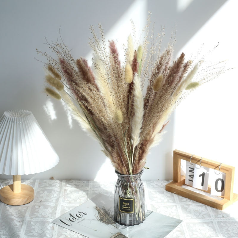 80PCS Natural Dried Pampa Grass Bouquet,Boho Home Decor Bouquet, Phragmites Dried Flowers,Bouquet for Wedding Ramadan Decoration