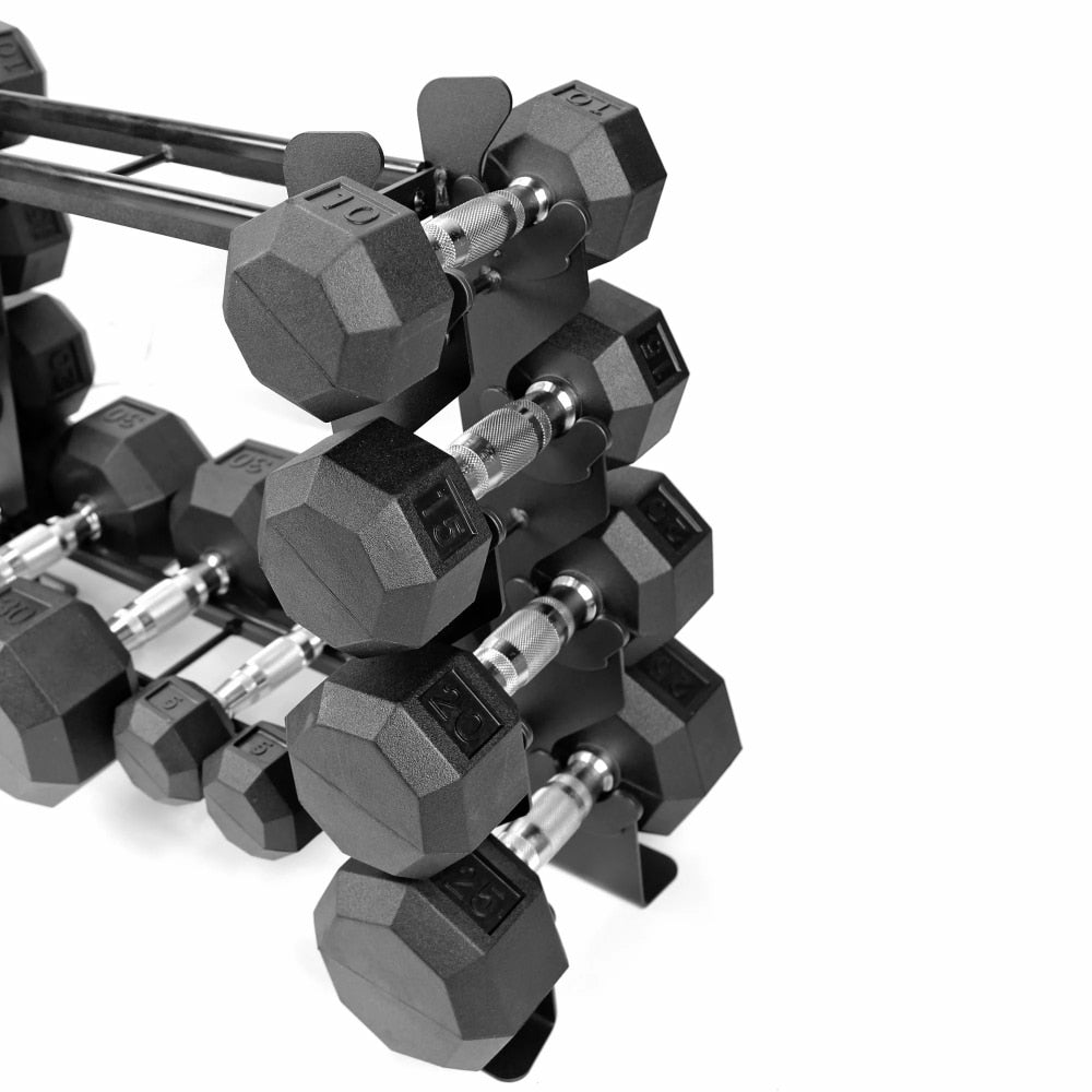 MEIZHI Fitness Rubber Coated Hex Dumbbells with Chrome and Textured Handle - 50 Lb. Single Dumbbells Set