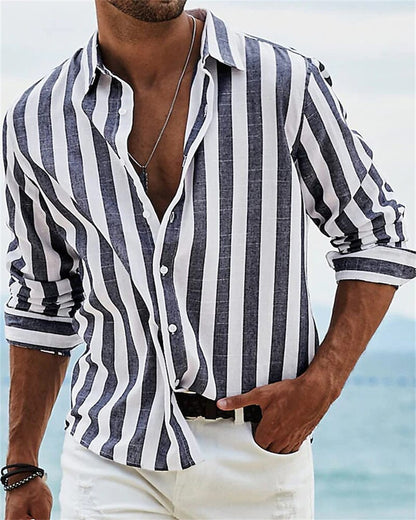 Summer 2023 men's long-sleeved green striped printed shirt men's social luxury party dress Hawaiian elegant classic fashion 6XL