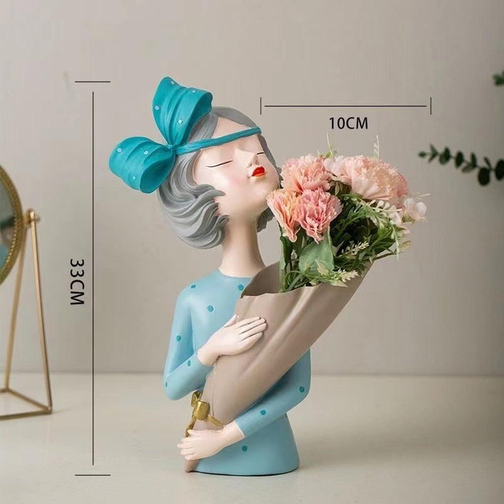 Home Decoration,Sculpture,3D Pretty Girl,Flowers Vase,Table Decor,Statue,Modern,Nordic,Living Room,Decorative Figurine Miniature