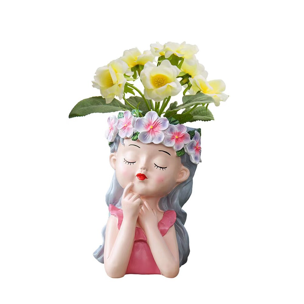 Art Portrait Flower Pot Vase Sculpture Resin Human Face Girls Flower Pot Handmade Garden Flower Arrangement Home Decors