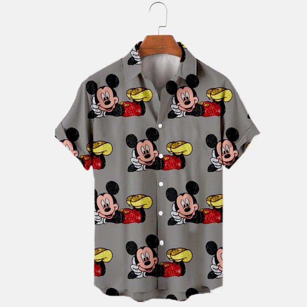 2022 Summer Clothing Designer Disney Mickey Mouse Collection Shirts Men's Short Sleeve Beach Shirts Cartoon Clothes Tops Casual