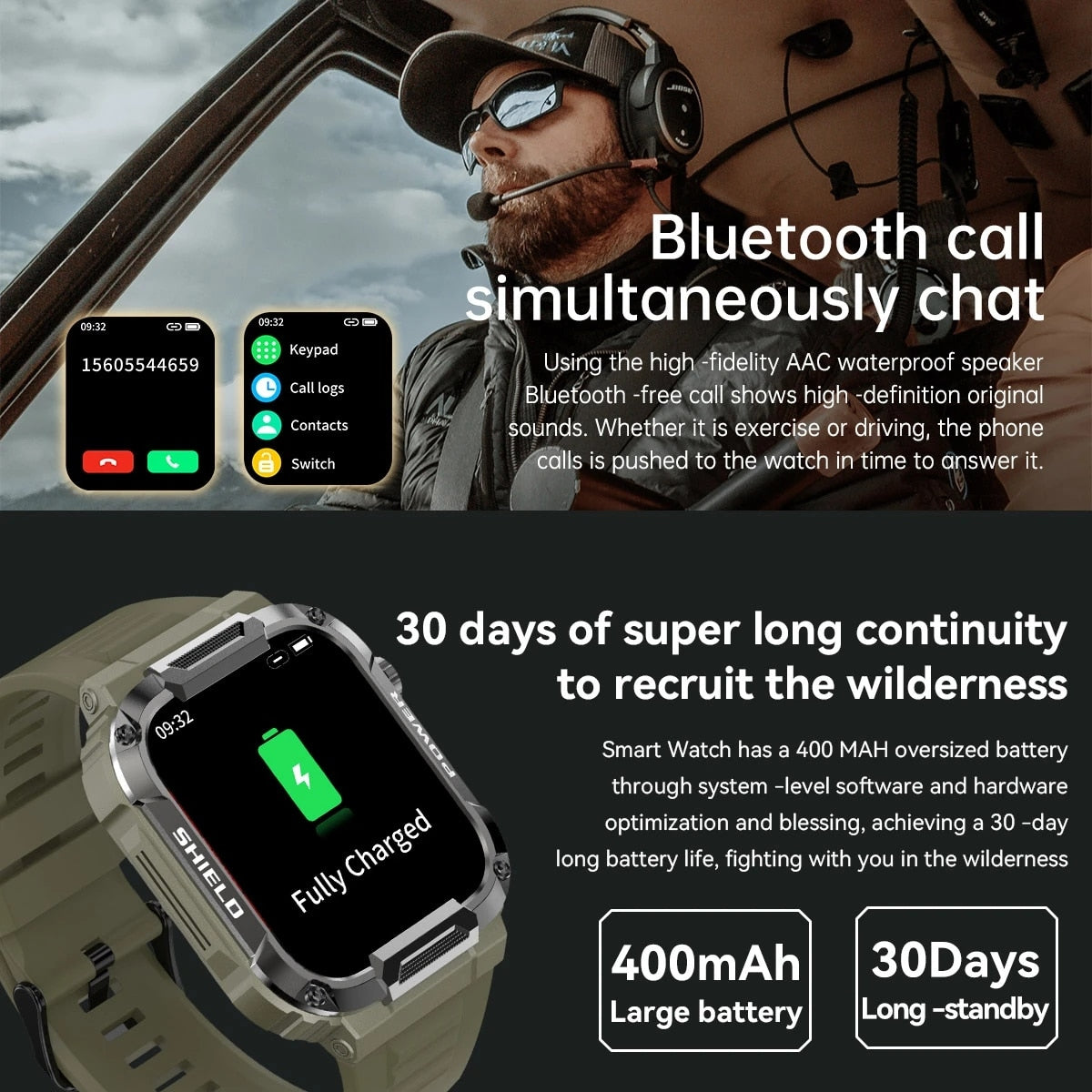 Rugged Military Smart Watch Men For Android IOS Ftiness Watches Ip68 Waterproof 1.85&#39;&#39; AI Voice Bluetooth Call Smartwatch 2023