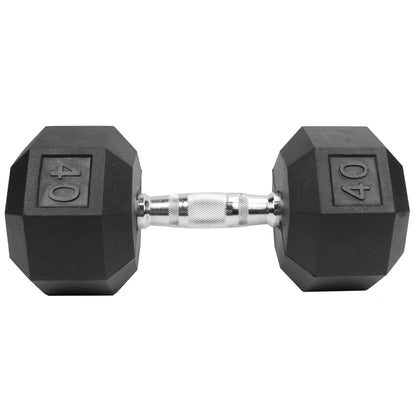 Rubber Coated Hex Dumbbells with Chrome and Textured Handle - 35,40,45,50 Lb. Single,Quiet and gentle on your floor