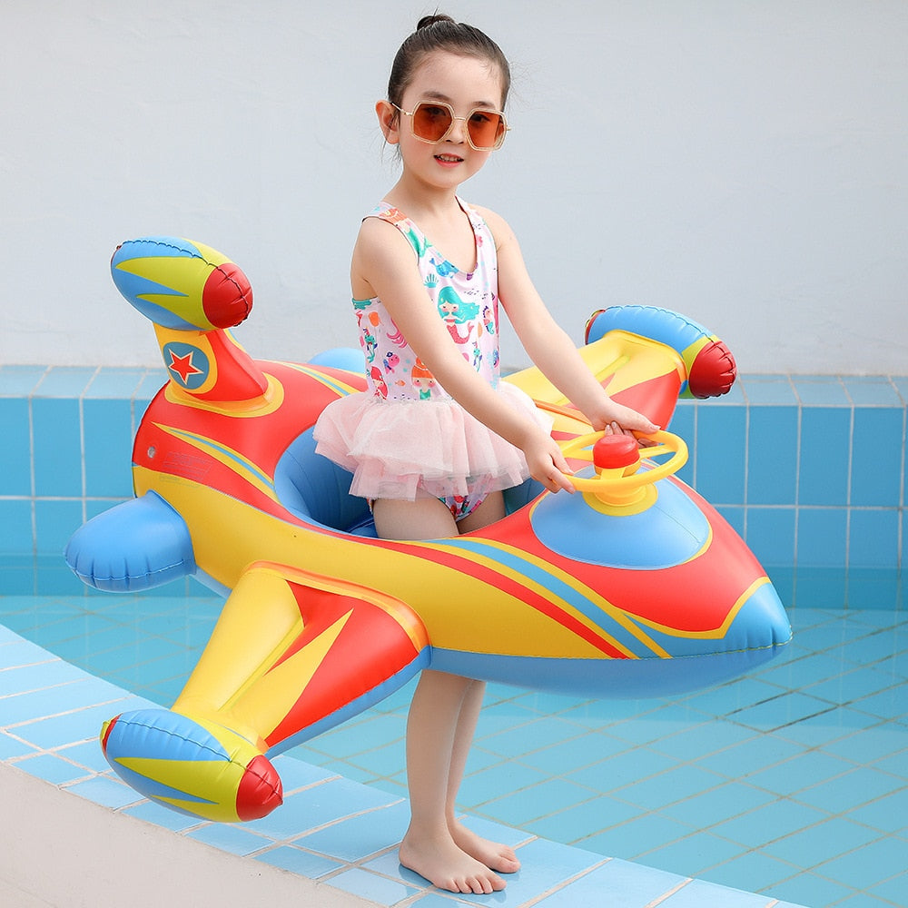 Rooxin Airplane Infant Float Pool Swimming Ring Inflatable Circle Baby Seat with Steering Wheel Summer Beach Party Pool Toys