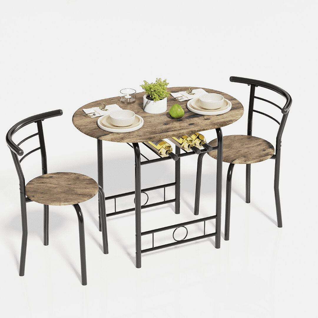 3 Pieces Dining Set for 2 Small Kitchen Breakfast Table Set Space Saving Wooden Chairs and Table Set,Black