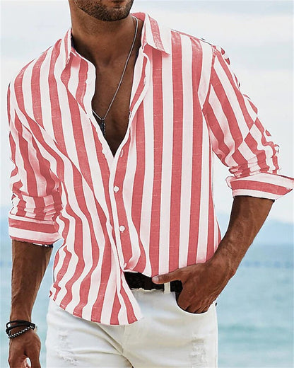 Summer 2023 men's long-sleeved green striped printed shirt men's social luxury party dress Hawaiian elegant classic fashion 6XL