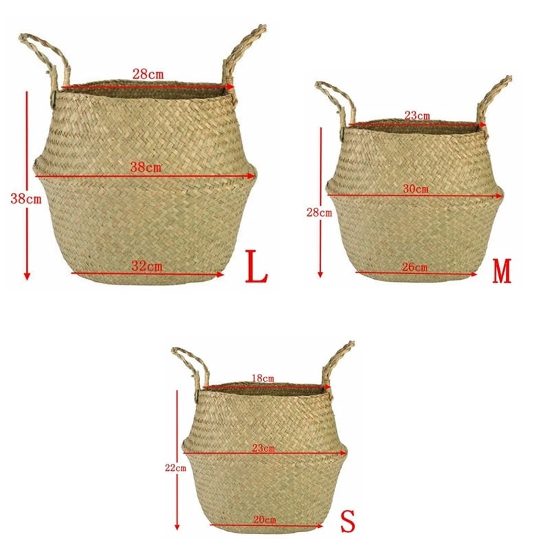 Folding Flower Pot Plant Straw Storage Seagrass Baskets Flower Vase Handmade Hanging Basket Flower Home Decor