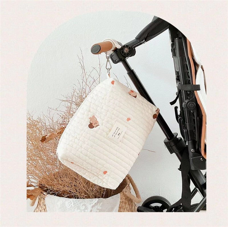 Korea Style Newborn Baby Care Diaper Bag Mummy Shoulder Bag Embroidery Quilted Stroller Diaper Storage Organizer Large Handbags