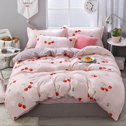 3/4pcs Bedding Set Pink Strawberry Fashion Bed Sheets Queen Size Luxury Bedding Set bed Sheet Sets Duvet Cover Set King Size
