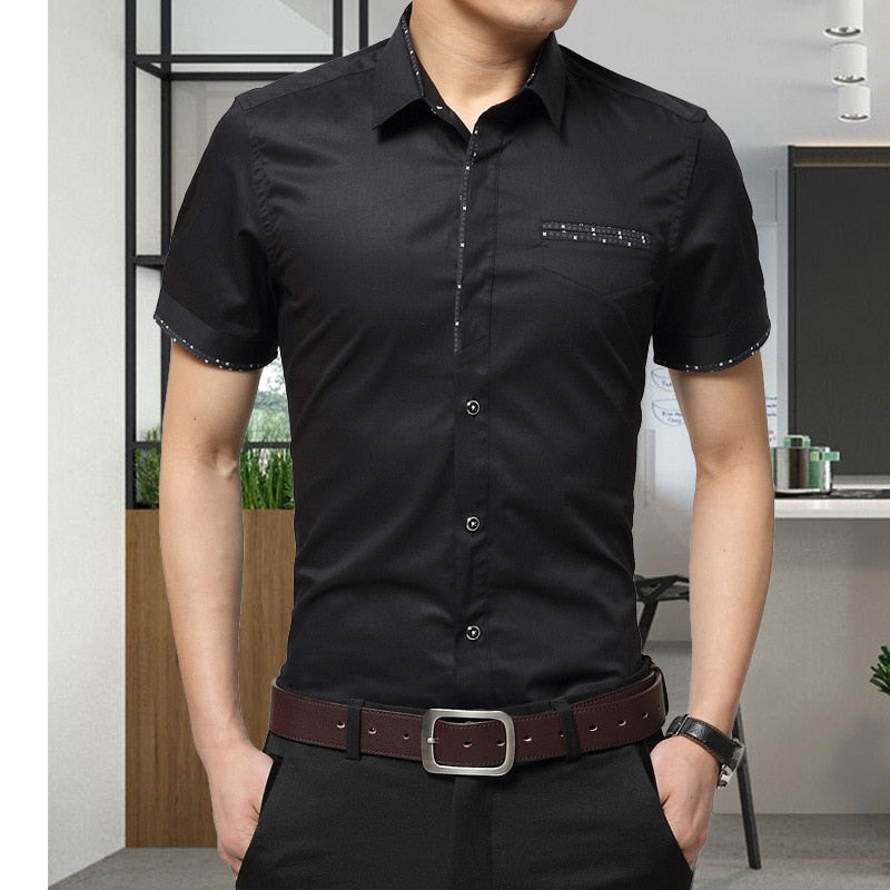 2023 Summer New Men's Shirt Brand Luxury Men Cotton Short Sleeves Dress Shirt Turn-down Collar Cardigan Shirt Men Clothes