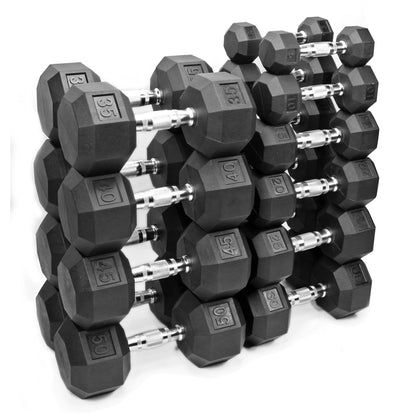 MEIZHI Fitness Rubber Coated Hex Dumbbells with Chrome and Textured Handle - 50 Lb. Single Dumbbells Set